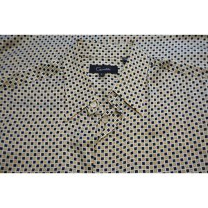 Genelli Gold Black Geometric 100% Silk Long Sleeve Shirt Sz L